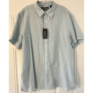 Perry Ellis Solid Men's XL Short Sleeve Button-Up Linen Blend Shirt Light Blue